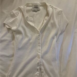 Reformation White Button-Up Ribbed Top